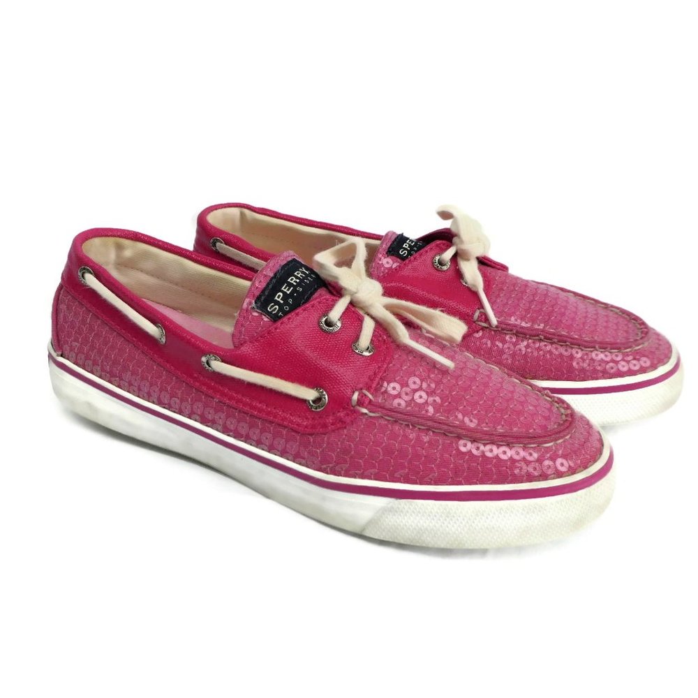 Sperry Boat Shoes Hot Pink Clear Sequin Biscayne Top Slider Flats 7.5 M